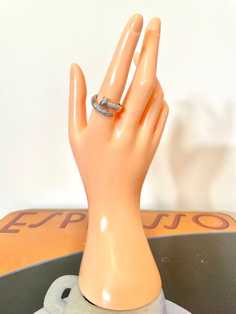Iced Out White Gold Filled Adjustable Nail Wrap Ring Designer Inspired NWOT - Picture 3 of 10